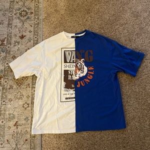 Half White Half Black Oversized Graphic T shirt XS